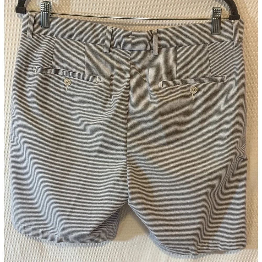 Peter Millar Men's Blue/White Striped Chino Shorts Cotton Flat Front Pockets 34
